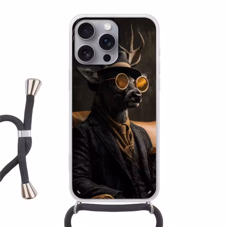 Hert - Zonnebril - Zwart - Pak Hoesje iPhone 16 Pro Max met koord klein -3d