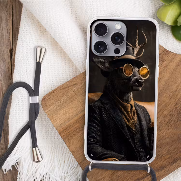 Hert - Zonnebril - Zwart - Pak Hoesje iPhone 16 Pro Max met koord klein -sfeer4