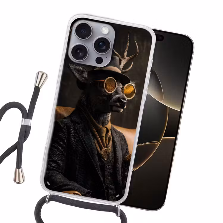 Hert - Zonnebril - Zwart - Pak Hoesje iPhone 16 Pro Max met koord klein -sfeer1