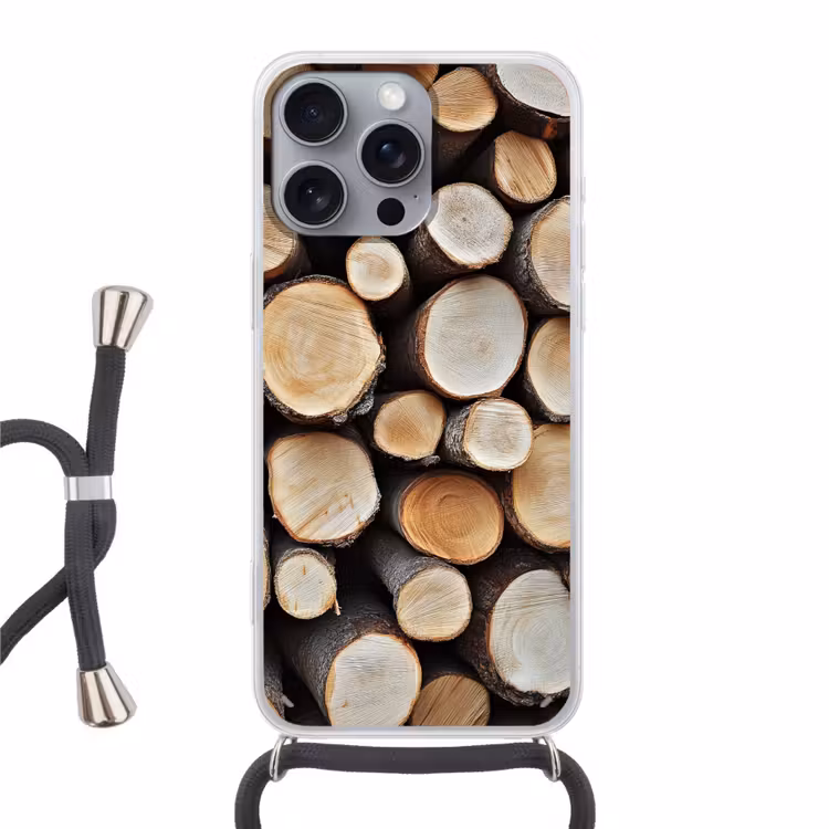 Hout - Boomstammen - Textuur Hoesje iPhone 16 Pro Max met koord klein -3d