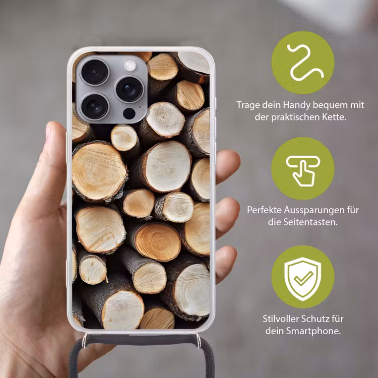 Hout - Boomstammen - Textuur Hoesje iPhone 16 Pro Max met koord klein -sfeer2_DE