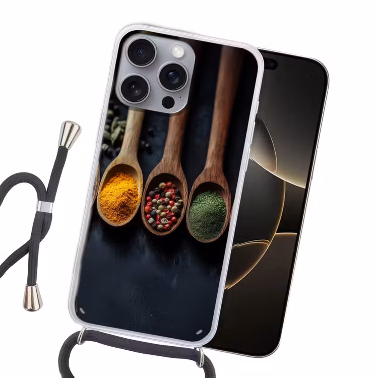 Houten - Lepels - Specerijen - Kruiden Hoesje iPhone 16 Pro Max met koord klein -sfeer1