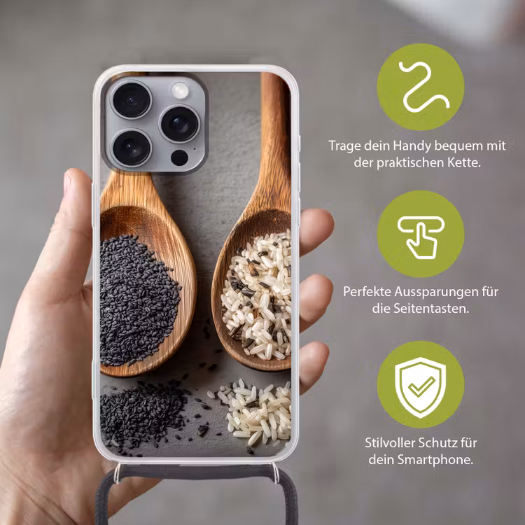 Houten - Lepels - Rijst - Zaden Hoesje iPhone 16 Pro Max met koord klein -sfeer2_DE