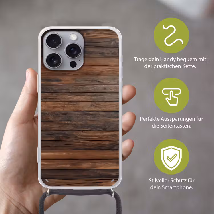 Houten plankpatroon - Warmte - Natuurlijk Hoesje iPhone 16 Pro Max met koord klein -sfeer2_DE