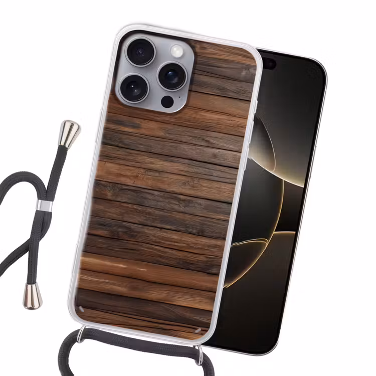 Houten plankpatroon - Warmte - Natuurlijk Hoesje iPhone 16 Pro Max met koord klein -sfeer1