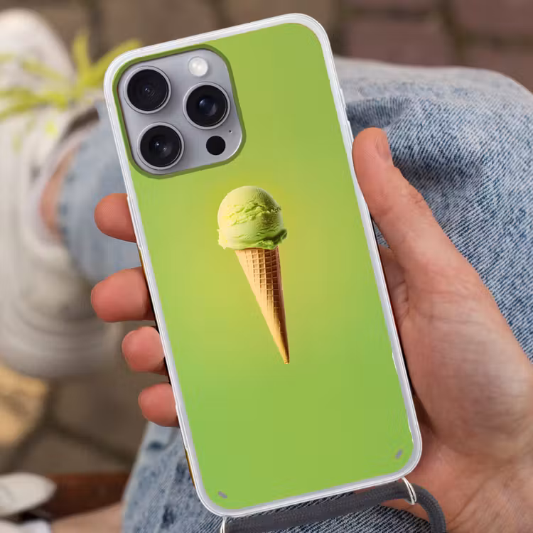 Hoorntje - Schepijs - Groen Hoesje iPhone 16 Pro Max met koord klein -sfeer3