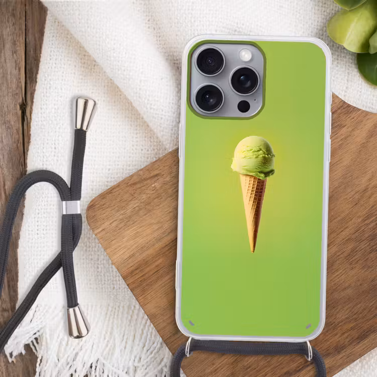 Hoorntje - Schepijs - Groen Hoesje iPhone 16 Pro Max met koord klein -sfeer4