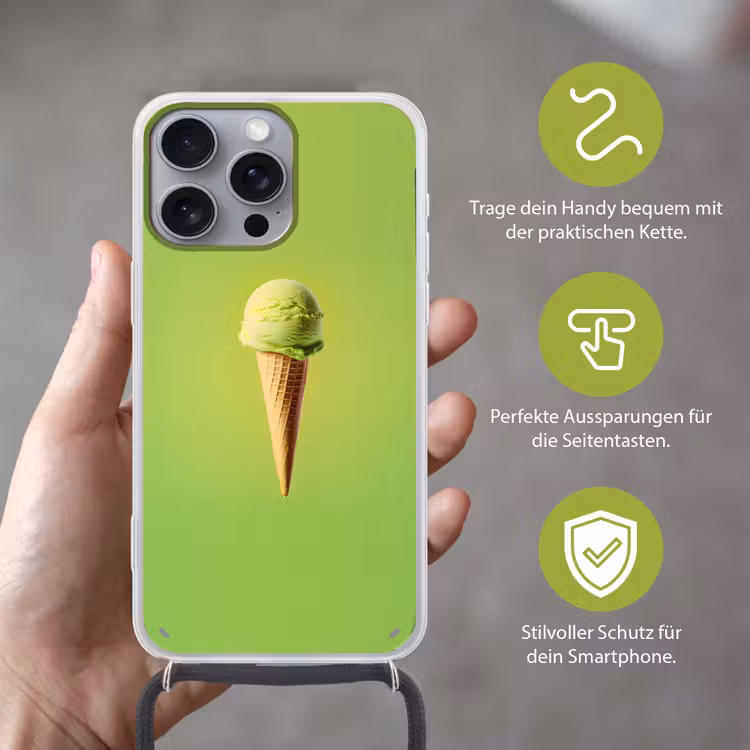 Hoorntje - Schepijs - Groen Hoesje iPhone 16 Pro Max met koord klein -sfeer2_DE