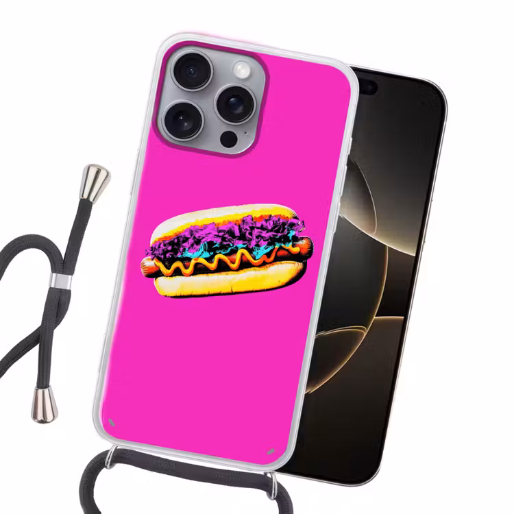 Hotdog - Roze - Retro Hoesje iPhone 16 Pro Max met koord klein -sfeer1