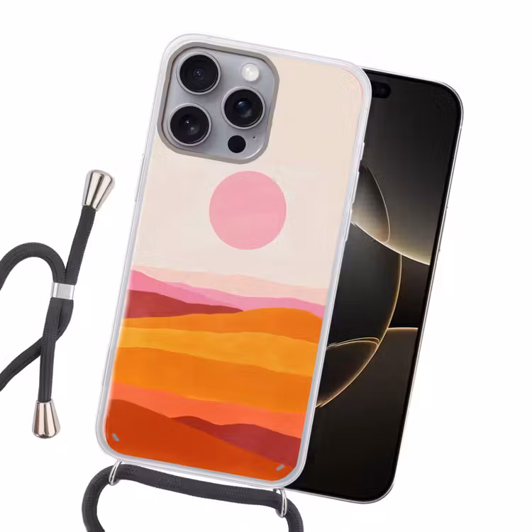 Heuvels - Oranje - Zon - Abstract Hoesje iPhone 16 Pro Max met koord klein -sfeer1