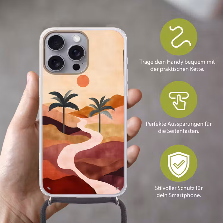 Heuvels - Palmbomen - Abstract Hoesje iPhone 16 Pro Max met koord klein -sfeer2_DE