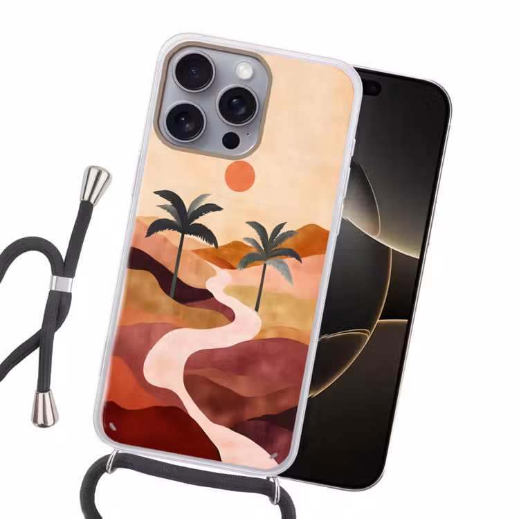 Heuvels - Palmbomen - Abstract Hoesje iPhone 16 Pro Max met koord klein -sfeer1