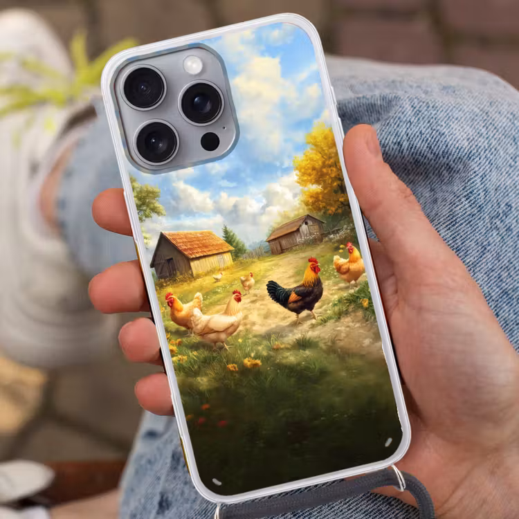 Kippen - Landelijke rust - Natuur Hoesje iPhone 16 Pro Max met koord klein -sfeer3