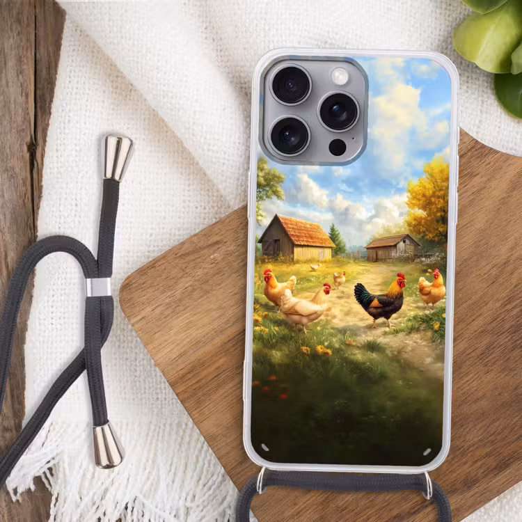 Kippen - Landelijke rust - Natuur Hoesje iPhone 16 Pro Max met koord klein -sfeer4