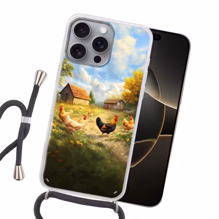Kippen - Landelijke rust - Natuur Hoesje iPhone 16 Pro Max met koord klein -sfeer1