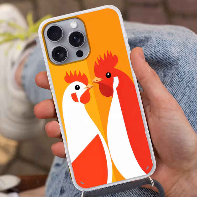 Kippen - Oranje - Vlakken Hoesje iPhone 16 Pro Max met koord klein -sfeer3