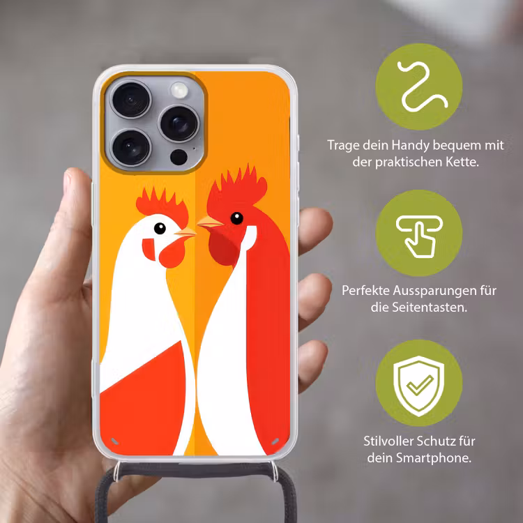 Kippen - Oranje - Vlakken Hoesje iPhone 16 Pro Max met koord klein -sfeer2_DE
