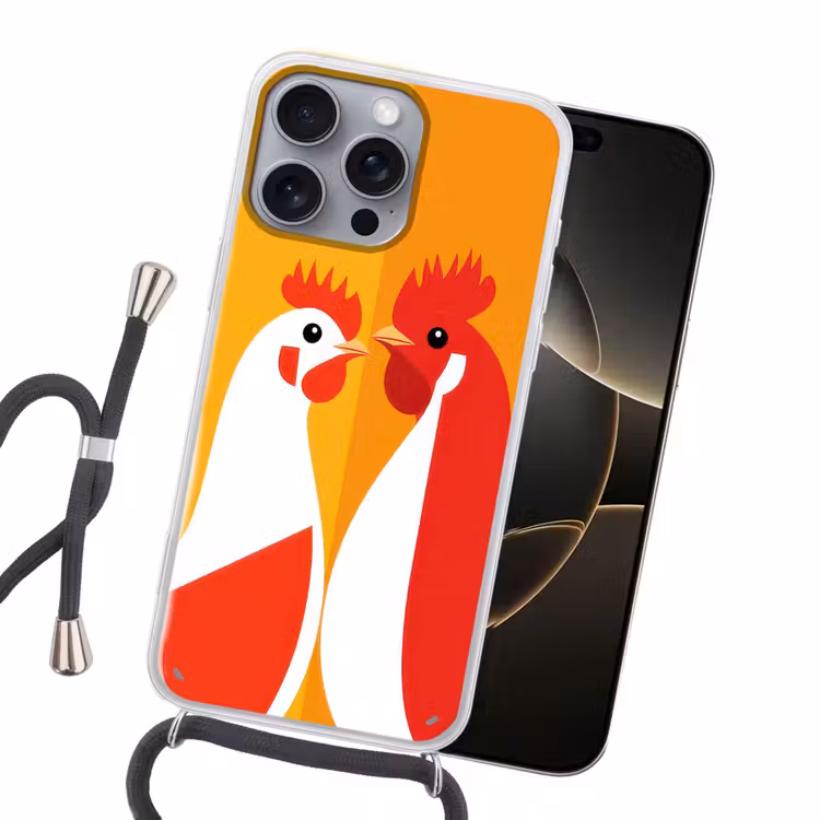 Kippen - Oranje - Vlakken Hoesje iPhone 16 Pro Max met koord klein -sfeer1