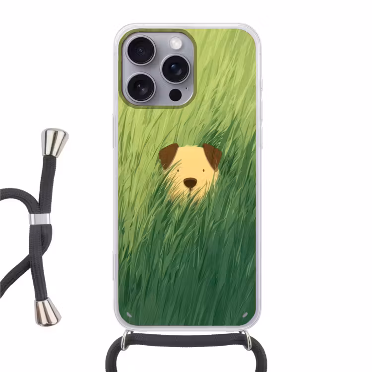 Hondje - Gras - Oren - Bruin Hoesje iPhone 16 Pro Max met koord klein -3d