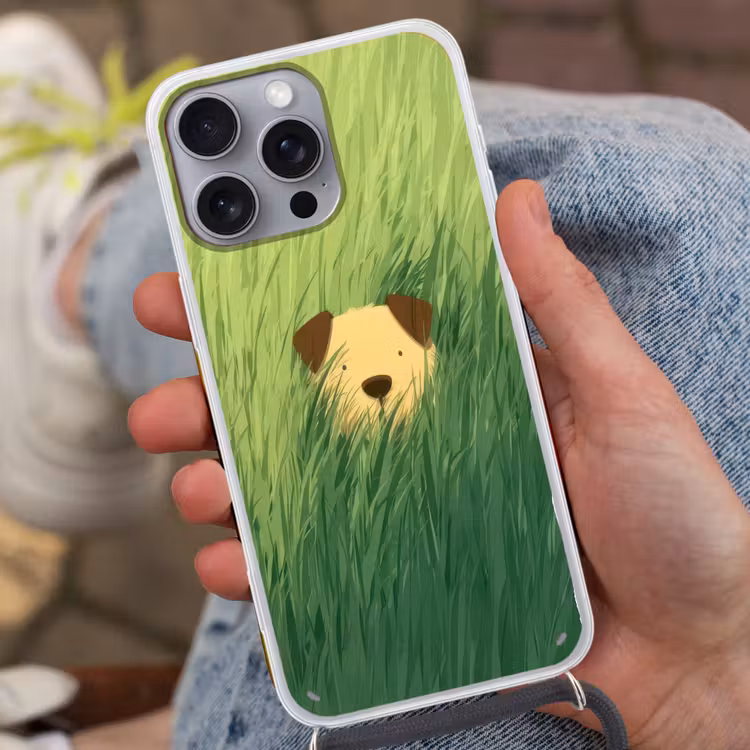 Hondje - Gras - Oren - Bruin Hoesje iPhone 16 Pro Max met koord klein -sfeer3
