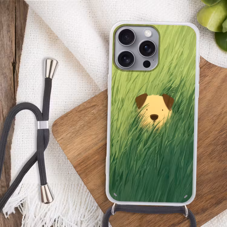 Hondje - Gras - Oren - Bruin Hoesje iPhone 16 Pro Max met koord klein -sfeer4