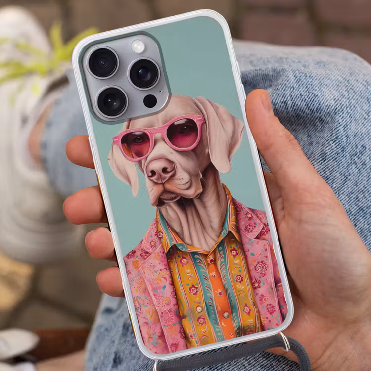 Hond - Overhemd - Bloemen - Bril Hoesje iPhone 16 Pro Max met koord klein -sfeer3