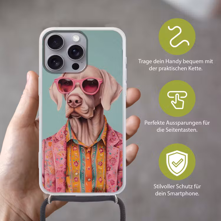 Hond - Overhemd - Bloemen - Bril Hoesje iPhone 16 Pro Max met koord klein -sfeer2_DE
