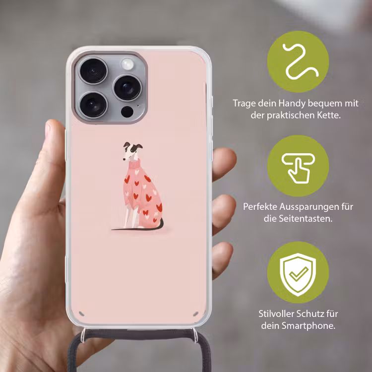 Hond - Hartjes - Roze Hoesje iPhone 16 Pro Max met koord klein -sfeer2_DE