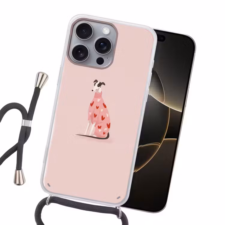 Hond - Hartjes - Roze Hoesje iPhone 16 Pro Max met koord klein -sfeer1