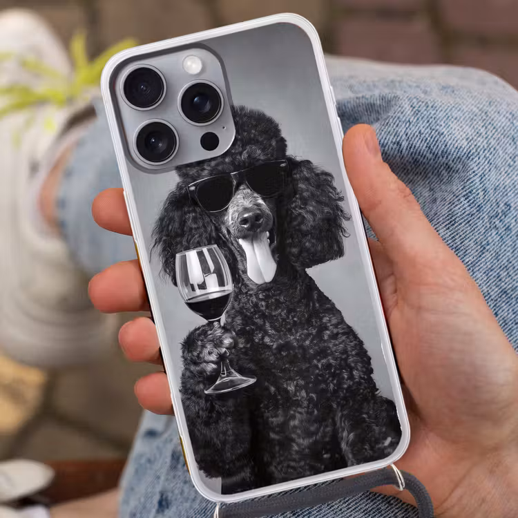 Hond - Krullen - Zonnebril - Wijn Hoesje iPhone 16 Pro Max met koord klein -sfeer3