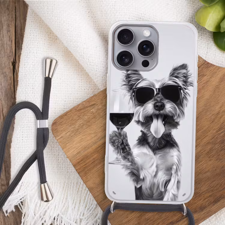 Hondje - Wijnglas - Zonnebril - Enthousiast Hoesje iPhone 16 Pro Max met koord klein -sfeer4
