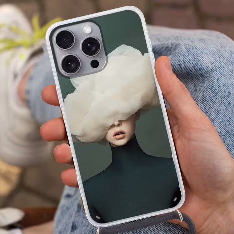 Hoed - Vrouw - Beige Hoesje iPhone 16 Pro Max met koord klein -sfeer3