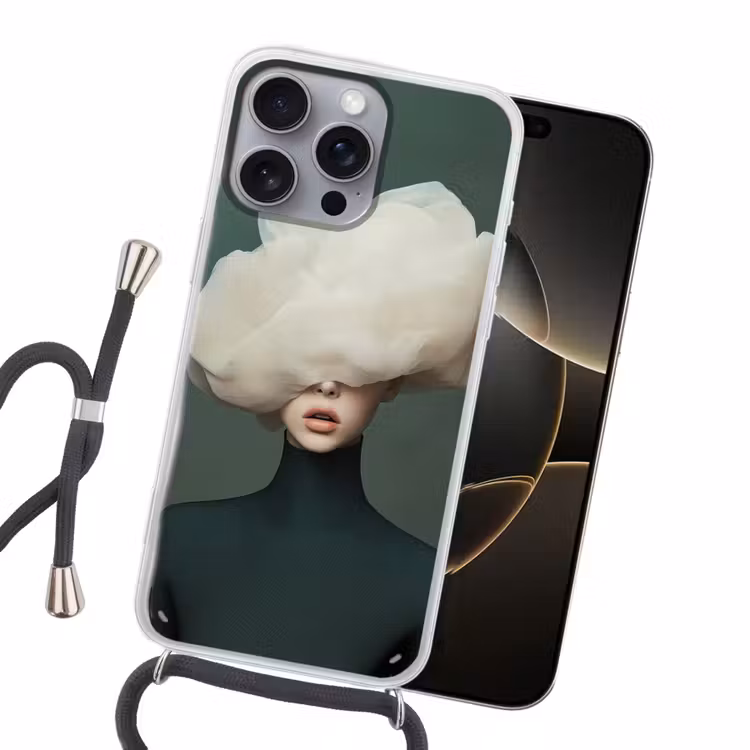 Hoed - Vrouw - Beige Hoesje iPhone 16 Pro Max met koord klein -sfeer1