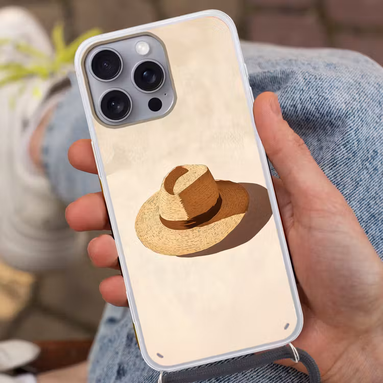 Hoed - Minimalistisch - Schaduw - Beige Hoesje iPhone 16 Pro Max met koord klein -sfeer3