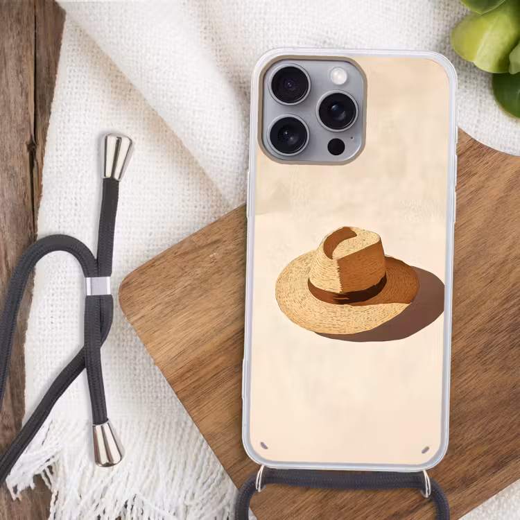 Hoed - Minimalistisch - Schaduw - Beige Hoesje iPhone 16 Pro Max met koord klein -sfeer4