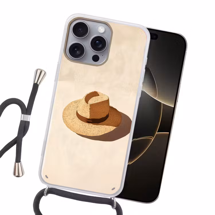 Hoed - Minimalistisch - Schaduw - Beige Hoesje iPhone 16 Pro Max met koord klein -sfeer1