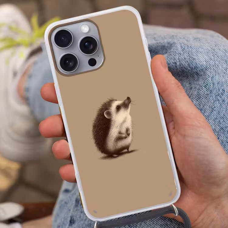 Egel - Snuitje - Bruin - Stekels Hoesje iPhone 16 Pro Max met koord klein -sfeer3