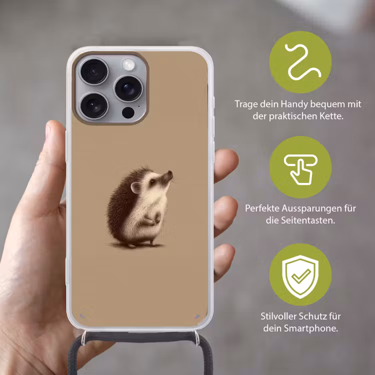 Egel - Snuitje - Bruin - Stekels Hoesje iPhone 16 Pro Max met koord klein -sfeer2_DE