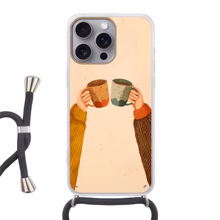 Illustratie - Mokken - Proosten - Bruin Hoesje iPhone 16 Pro Max met koord klein -3d