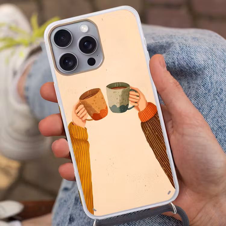 Illustratie - Mokken - Proosten - Bruin Hoesje iPhone 16 Pro Max met koord klein -sfeer3