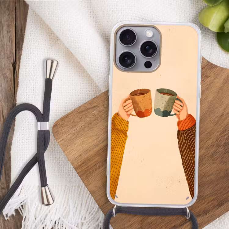 Illustratie - Mokken - Proosten - Bruin Hoesje iPhone 16 Pro Max met koord klein -sfeer4