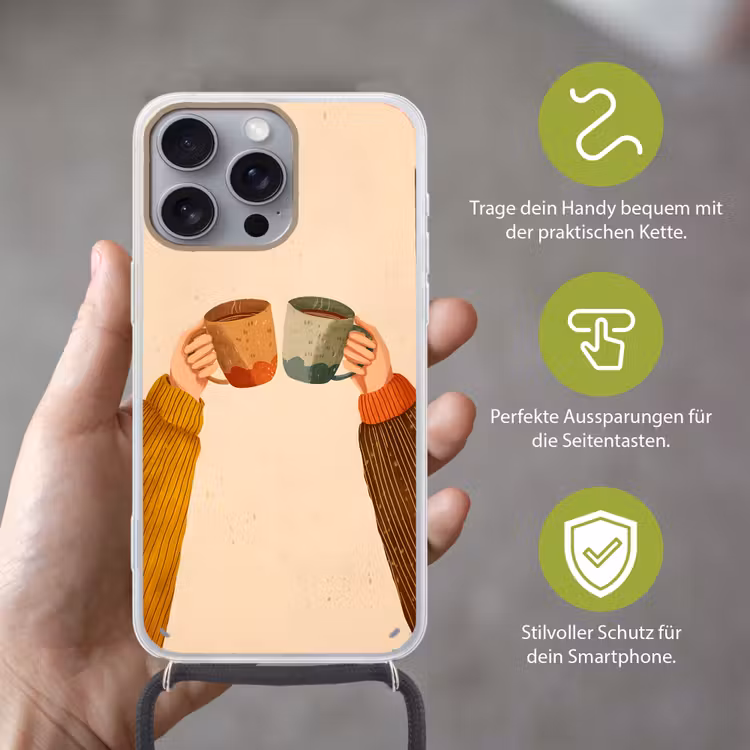 Illustratie - Mokken - Proosten - Bruin Hoesje iPhone 16 Pro Max met koord klein -sfeer2_DE
