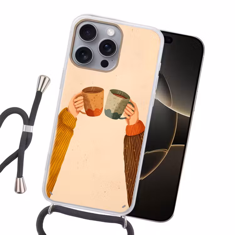 Illustratie - Mokken - Proosten - Bruin Hoesje iPhone 16 Pro Max met koord klein -sfeer1