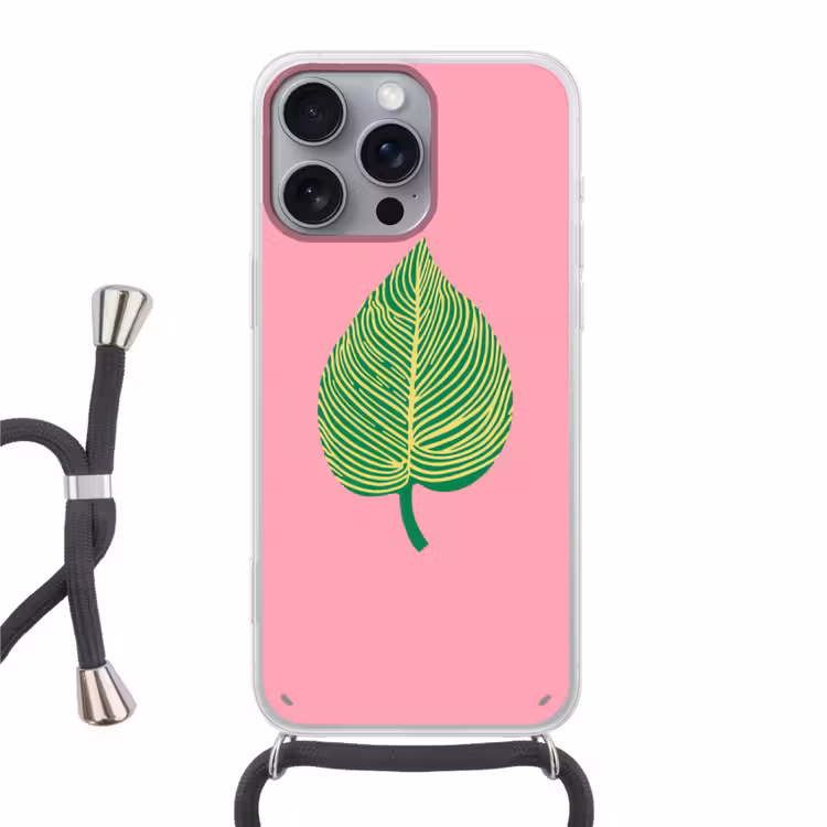 Illustratie - Blad - Minimalistisch - Groen Hoesje iPhone 16 Pro Max met koord klein -3d