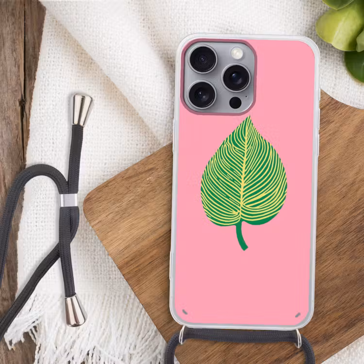 Illustratie - Blad - Minimalistisch - Groen Hoesje iPhone 16 Pro Max met koord klein -sfeer4