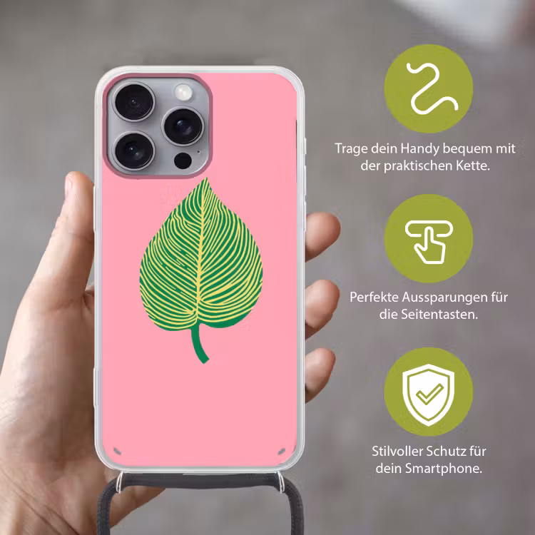 Illustratie - Blad - Minimalistisch - Groen Hoesje iPhone 16 Pro Max met koord klein -sfeer2_DE