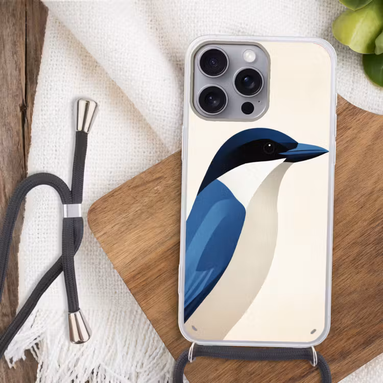 Illustratie - Blauw - Vogel Hoesje iPhone 16 Pro Max met koord klein -sfeer4