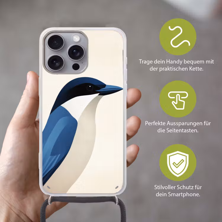 Illustratie - Blauw - Vogel Hoesje iPhone 16 Pro Max met koord klein -sfeer2_DE
