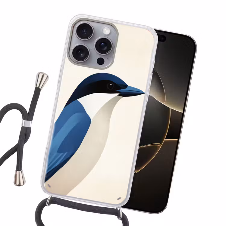 Illustratie - Blauw - Vogel Hoesje iPhone 16 Pro Max met koord klein -sfeer1
