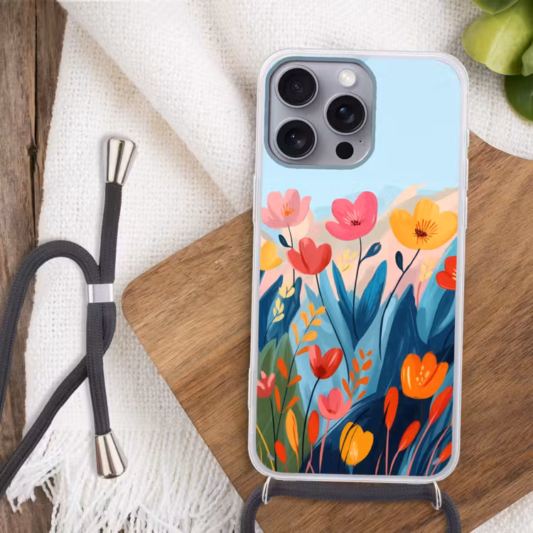 Illustratie - Bloemen - Kleurrijk Hoesje iPhone 16 Pro Max met koord klein -sfeer4